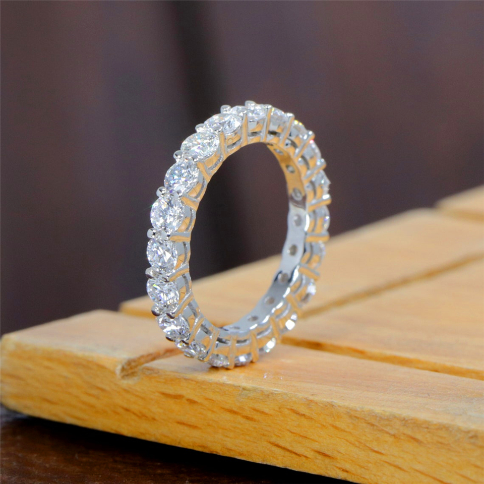 Elegant 18K Real Gold Ring Round Cut 3.0mm 0.1CT Each Lab Diamond Ring For Women HPHT Diamond Matching Wedding Band Solid Gold Eternity Ring