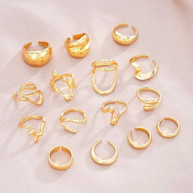 New 15 piece set of luxurious vintage split ring jewelry with gold silver lava lines smooth Irregar ring X250220