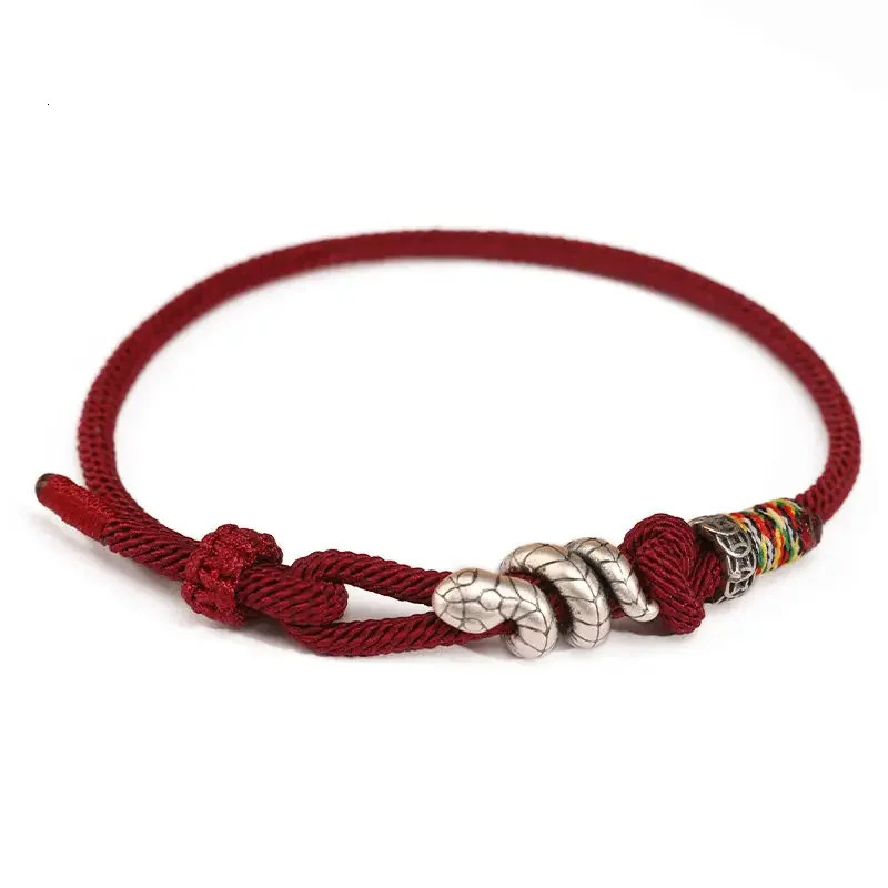 Handmade 999 foot silver snake Hualong red rope mens and womens pure silver woven natural auspicious jewelry 250220