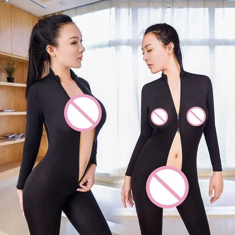 Womens Sexy Open Crotch Tight Clothes Transparent Lingerie Double Zipper Fetish Tight Clothes Transparent Tight Clothes Sexy Hot Sex Set W250220
