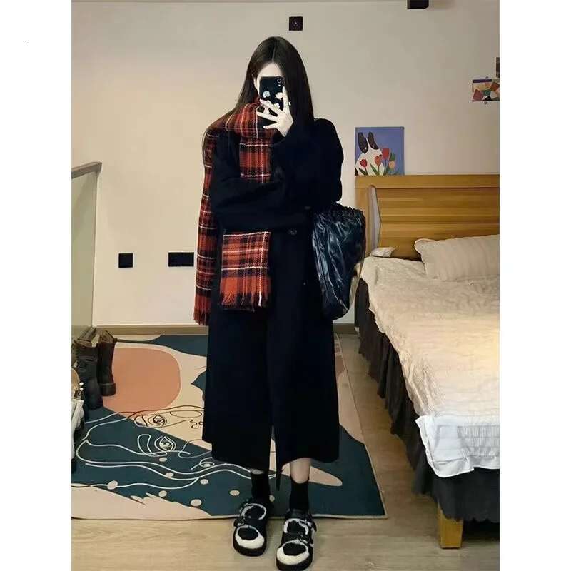 Plus Size Elegant Medium-Length Woolen Overcoat For Women 2024 Autumn/Winter New Style Loose-Fit Korean-Style Petite Jacket