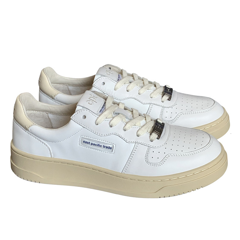EPT Korean Blogger's Same Cowhide Designer Board Shoes, Fashionable Sports And Leisure Board Shoes, Round Toe Lace Up Women's Niche White Sh