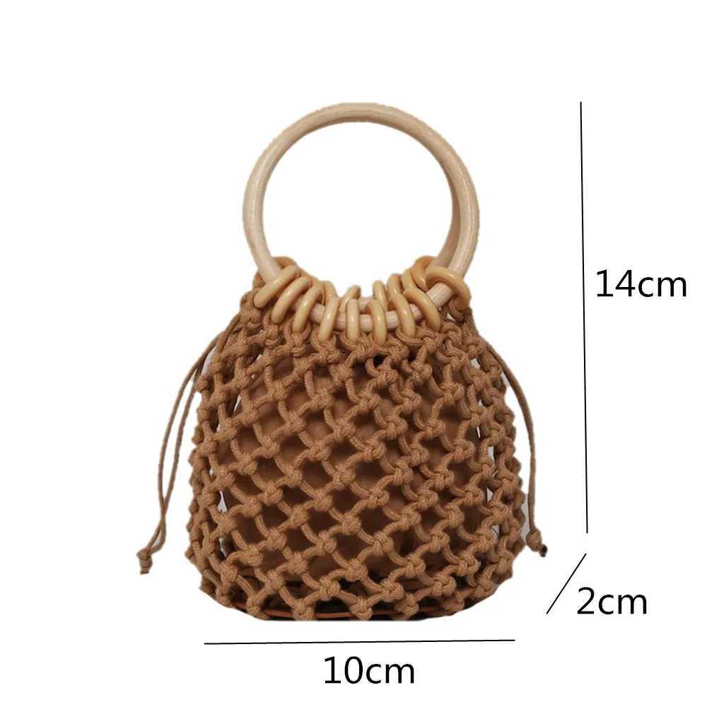 New Summer Straw Woven Beach Bag Rattan Ladies Purses Handbag Wrist Pack Women Handle Female Bucket Tote Bags Knit Travel Bags Z250219