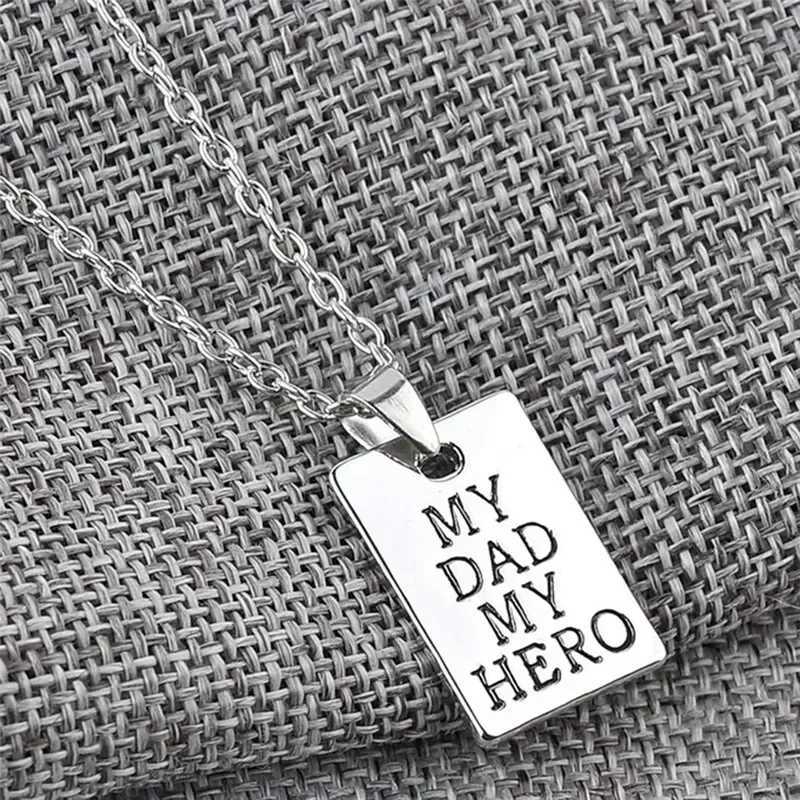 Fashion Jewelry MY DAD MY HERO Necklaces Pendant Square Tag Necklace for Men Women Fathers Day Gift ChokerXJ250219