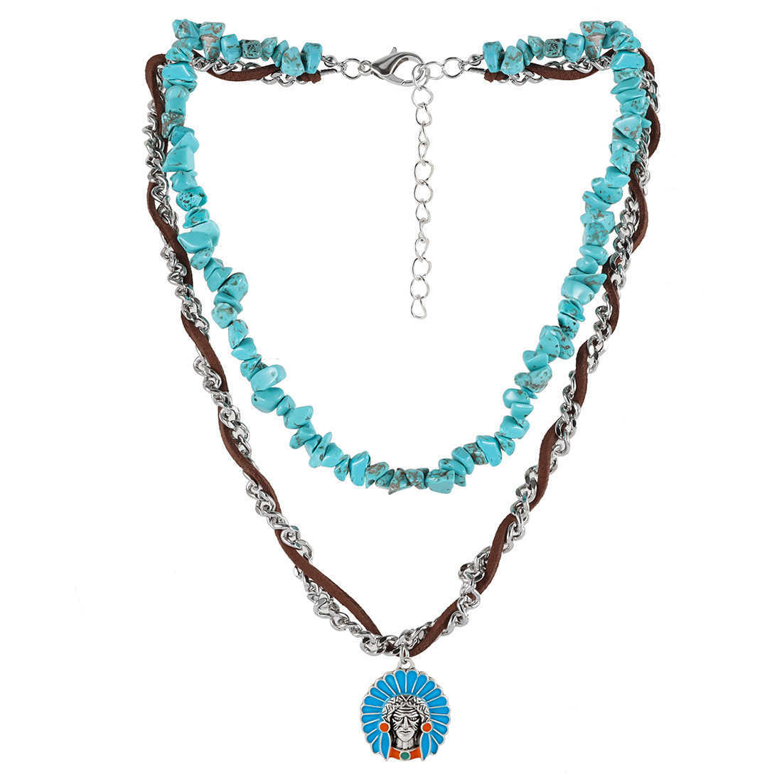 Pendant Necklaces Jewelry turquoise necklace Bohemian style multi-layer layered collarbone chain NK24180 H25219