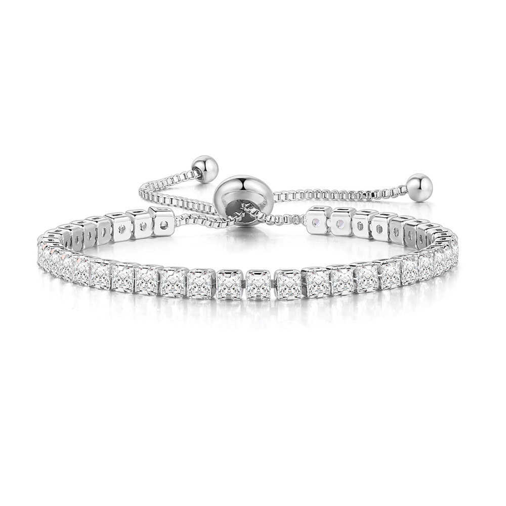 Charm Bracelets Single Row Square Zircon Bracelet Womens Full Diamond Adjustable Pull Tennis Bracelet Jewelry H25220