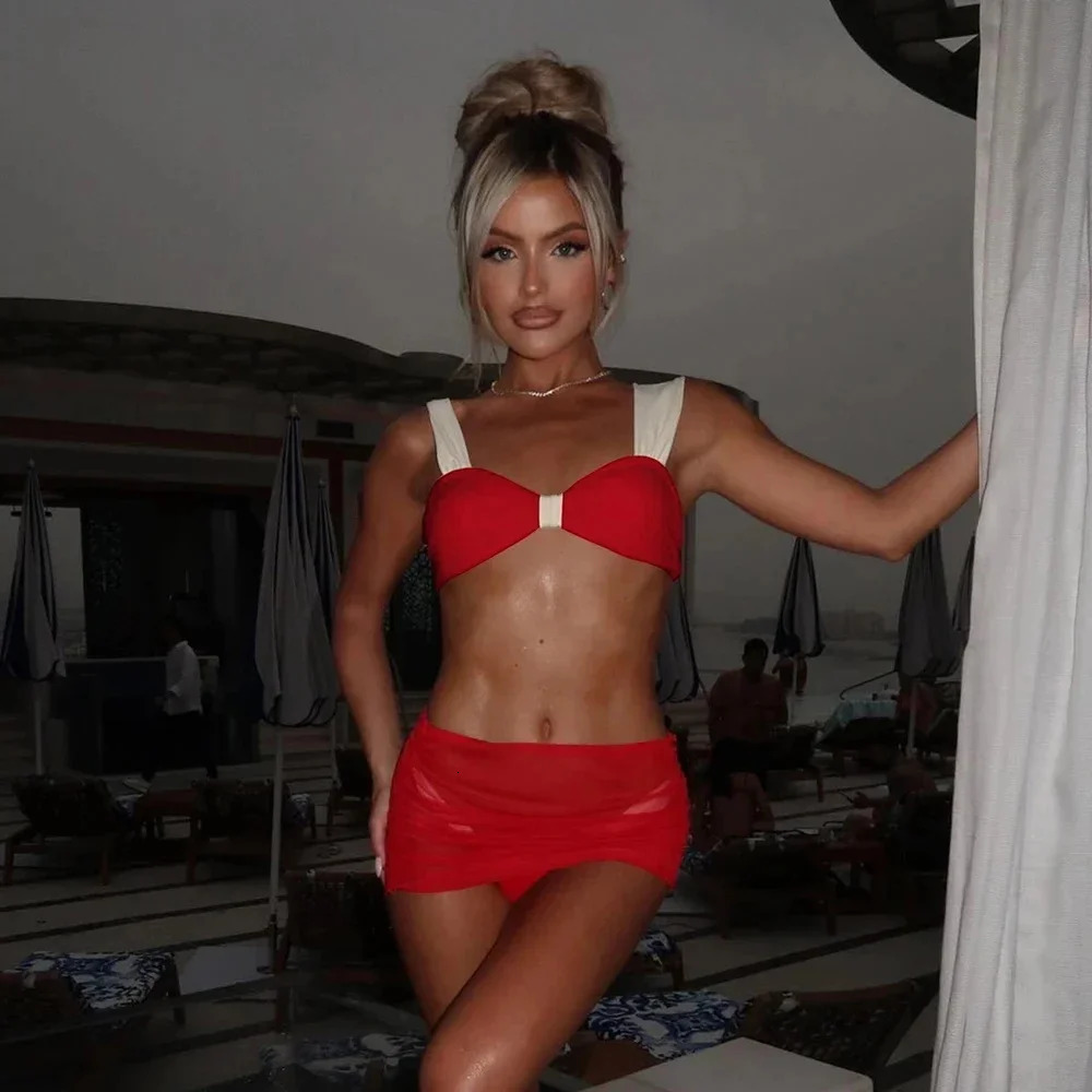 3 Pieces Bikini Set ht Mini Skirt Women Swimwear 2024 Sexy Bikinis Push Up Beachwear Solid Bodysuit Micro Thong Biquini Female 250219