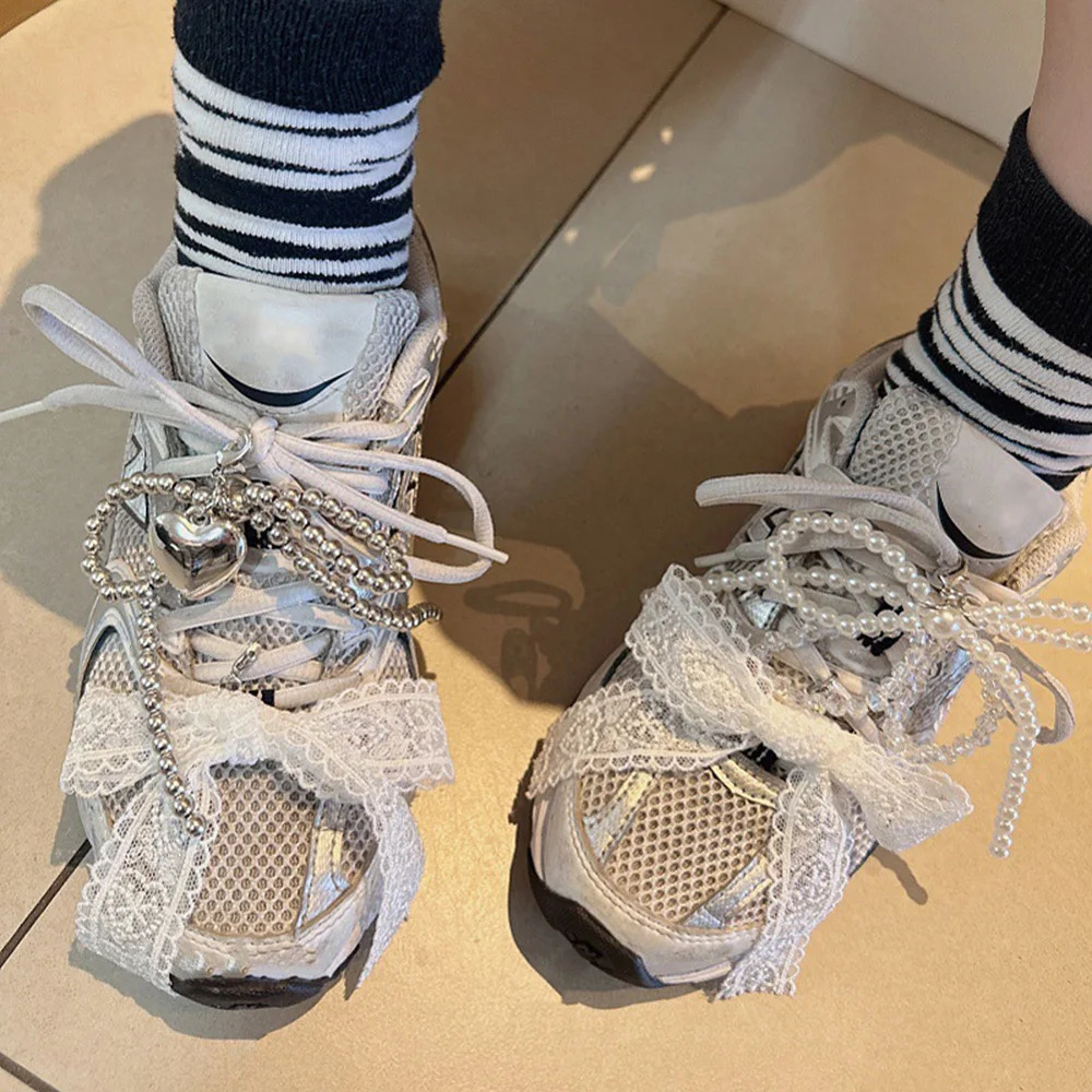 Double Layered Bow Charm Shoe Buckle Sneaker Handmade Pearl Lace Shoes Clip Decoration Bag Pendant Key Chain Accessories 250219
