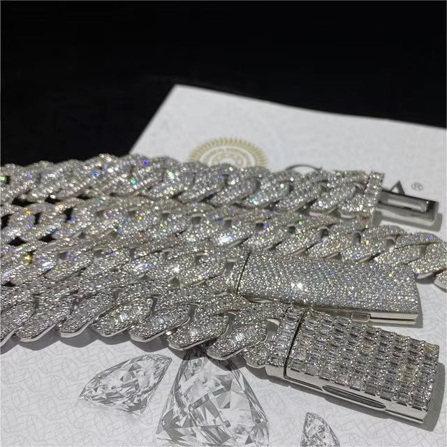 Pure sier necklace Vvs Moissanite 14mm chilled out Cuban chain hip-hop accessory