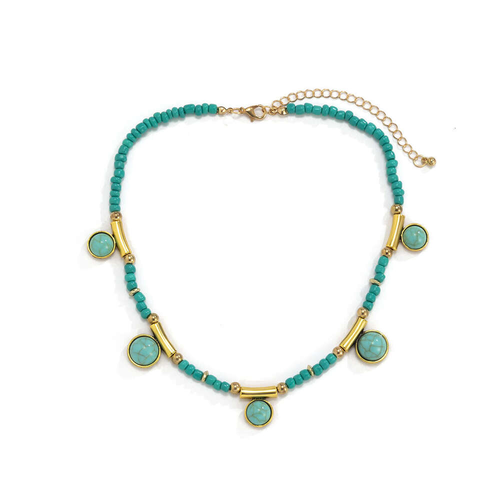 Jewelry splicing, turquoise geometric tassel, hanging ball necklace, rustic mix and match, round bead chain, necklace