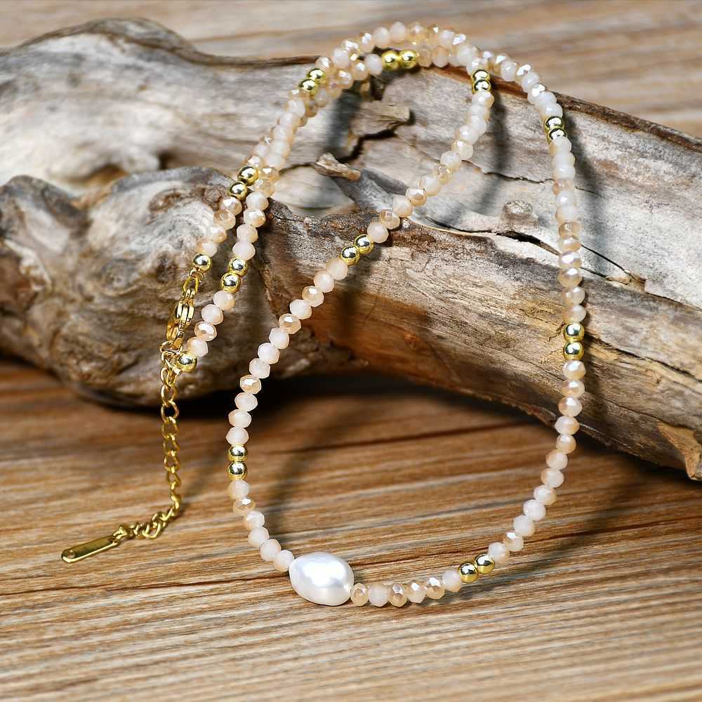Pendant Necklaces Ins style Baroque natural pearl collarbone chain beige crystal bead necklace womens versatile and colorfast necklace H25219