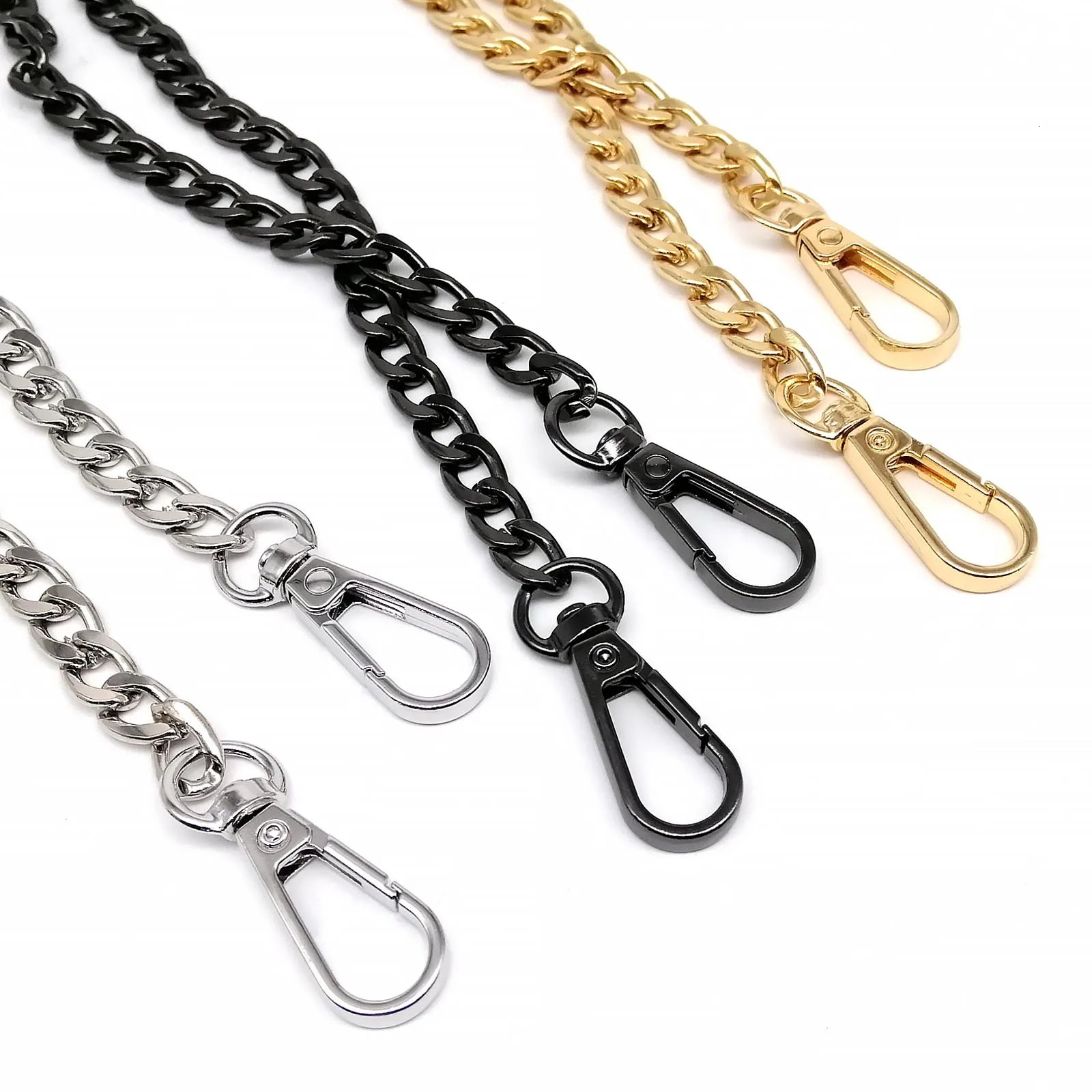 Metal 40 60 80 100 120cm handbag wallet chain leather shoulder bag cross strap replacement fixed 2 buckles snap clip 3 colors 250213