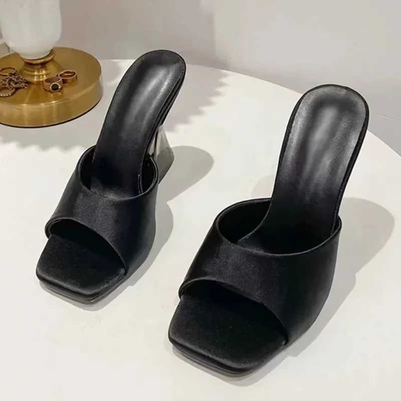 Slippers 2024 New Fi Square Open Toe Sandals Summer Casual Cfortable Party Dress Wens High H Y250215