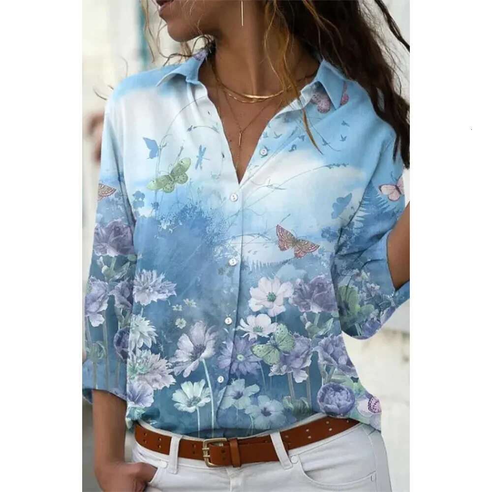 Fashion Long Sleeve Shirt Summer Breathable Single-Breasted Lapel Top 3D Ral Printed Button Shirts Women's Clothing Autumn