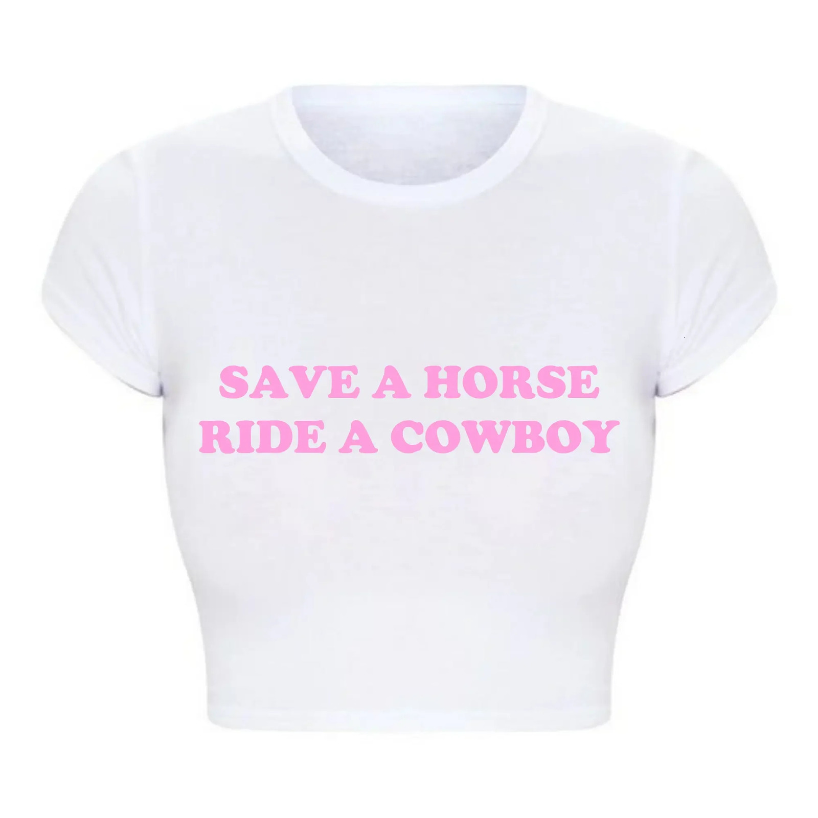 Save A Horse Ride Cowboy Women Crop Top O Neck Baby Tee Y2k Clothing 2000s Grunge Goth T Shirt Vintage Kawaii Tshirt Female 250214