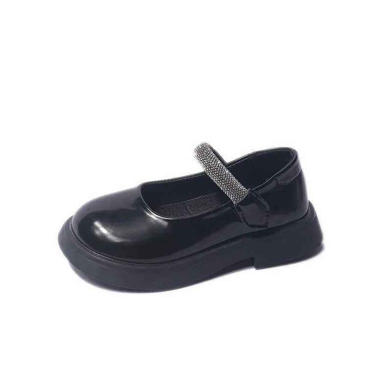 Korean Style Childrens Leather Shoes 2023 Spring New Fashion Kids Glossy Shallow Rhinestone Girls Performance School Shoes PU X250220