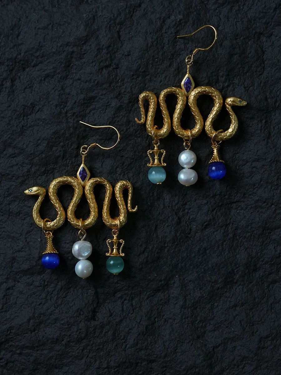 Spirit Snake supports primitive power transmission treasure bottles mysterious stud earrings and ear hook earrings 250220