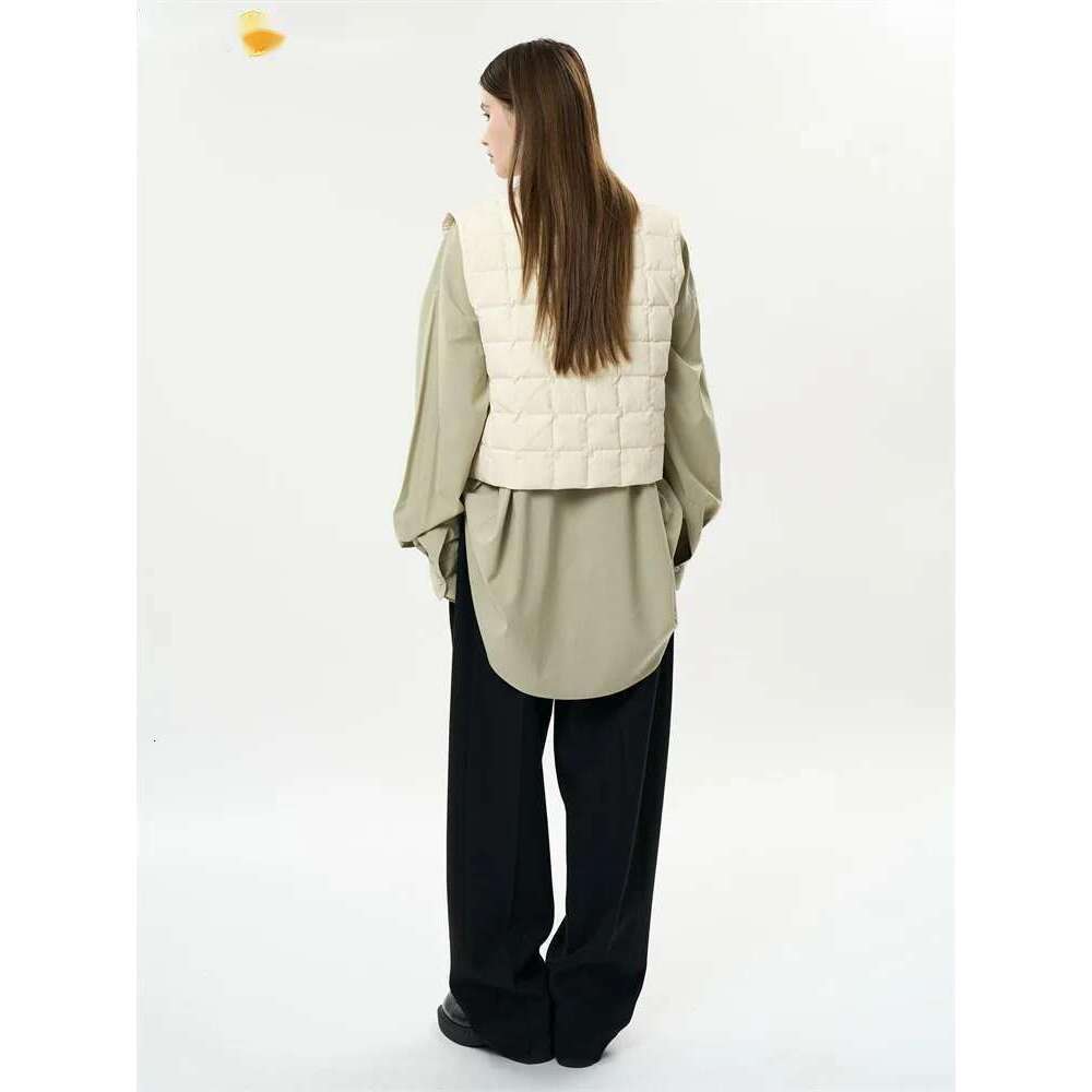 Hanorange 2025 Spring Art Designer Waffle Down Vest Women Casual Single Breasted Short Sleeveless Jacket White/Brown