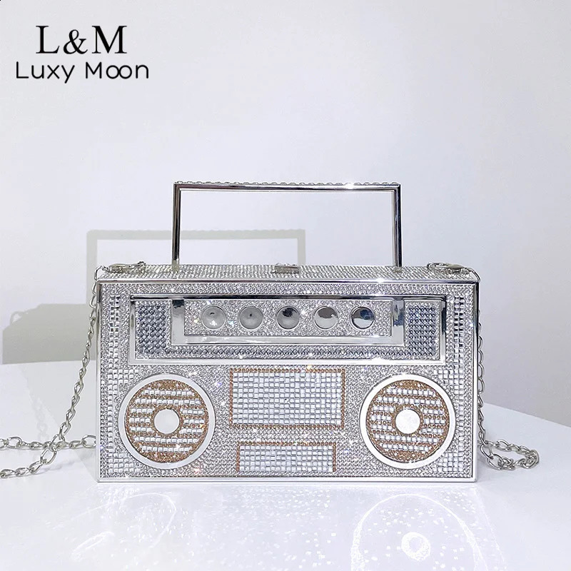 y ner Full Diamond Evening Bag Ladies Rhinestone Radio Cluthes Fashion Women Dress Handbag Shiny Crystal Bags XA746H 250218