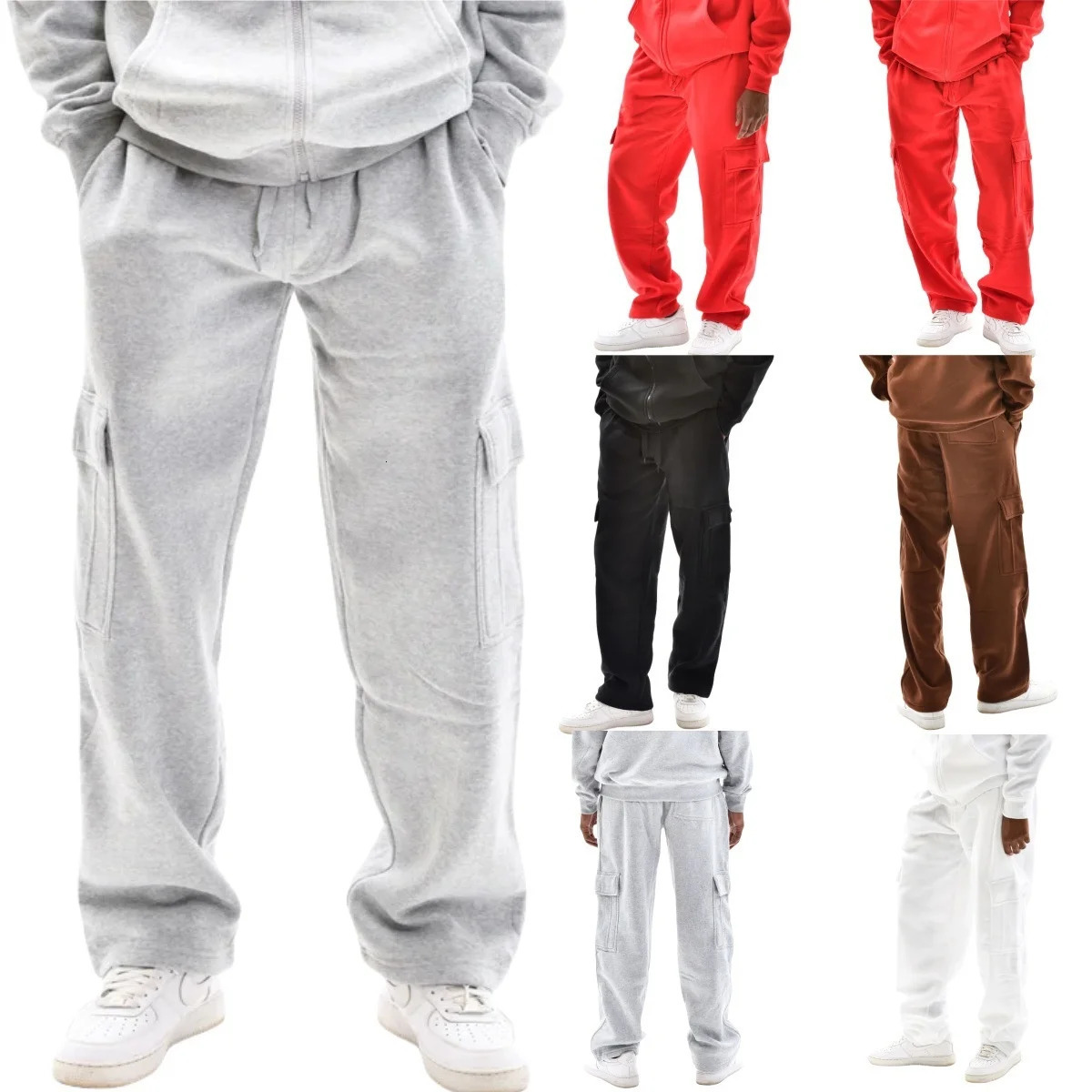 Mens thick casual fashionable sports pocket pants solid color straight leg suitable for travel casual pants 250220