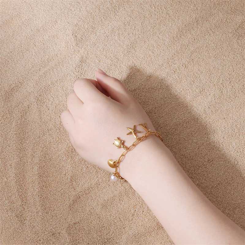Stainl Steel Starfish Shell Bracelets Bohemian Ocean Beach 26 Letters Combination Hand Chain Sets Jewellery Women GiftsXJ250219