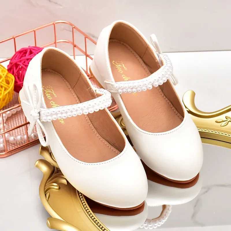 Fashion Children High Heels Leathers Shoes Kids Princess Sweet for Evening Party Show Single Shoes Versatile White Girl Shoes X250220