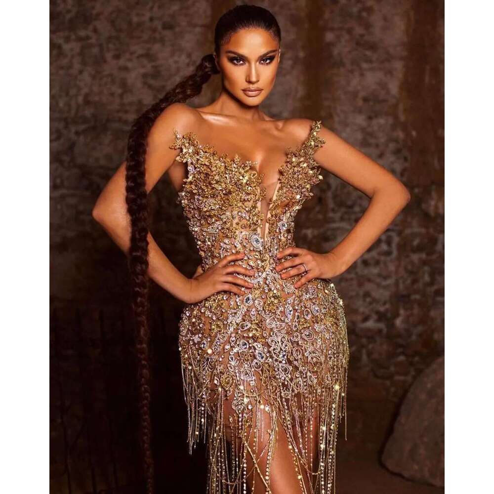 Female Sexy Fringed Formal African Night Short A Ha Prom Dresses Bright Party Bags Celebrity Dress 2021