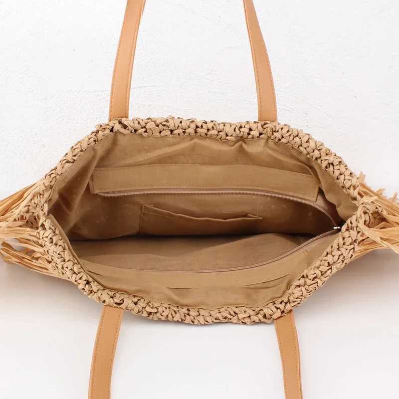 Bohemian Straw Bag Tassel Designer Rattan Shoulder Bags Large Capacity Casual Travel Handbags for Women Summer Beach Bags 2025 Z250219