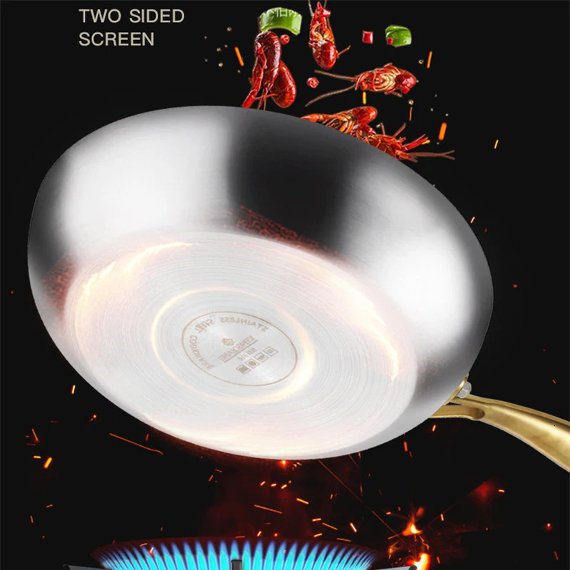 316 Stainless Steel Frying Pan Wok Nonstick Cooking Fried Steak Gas Stove Pot Induction General Saucepan Kitchen Cookware 250220