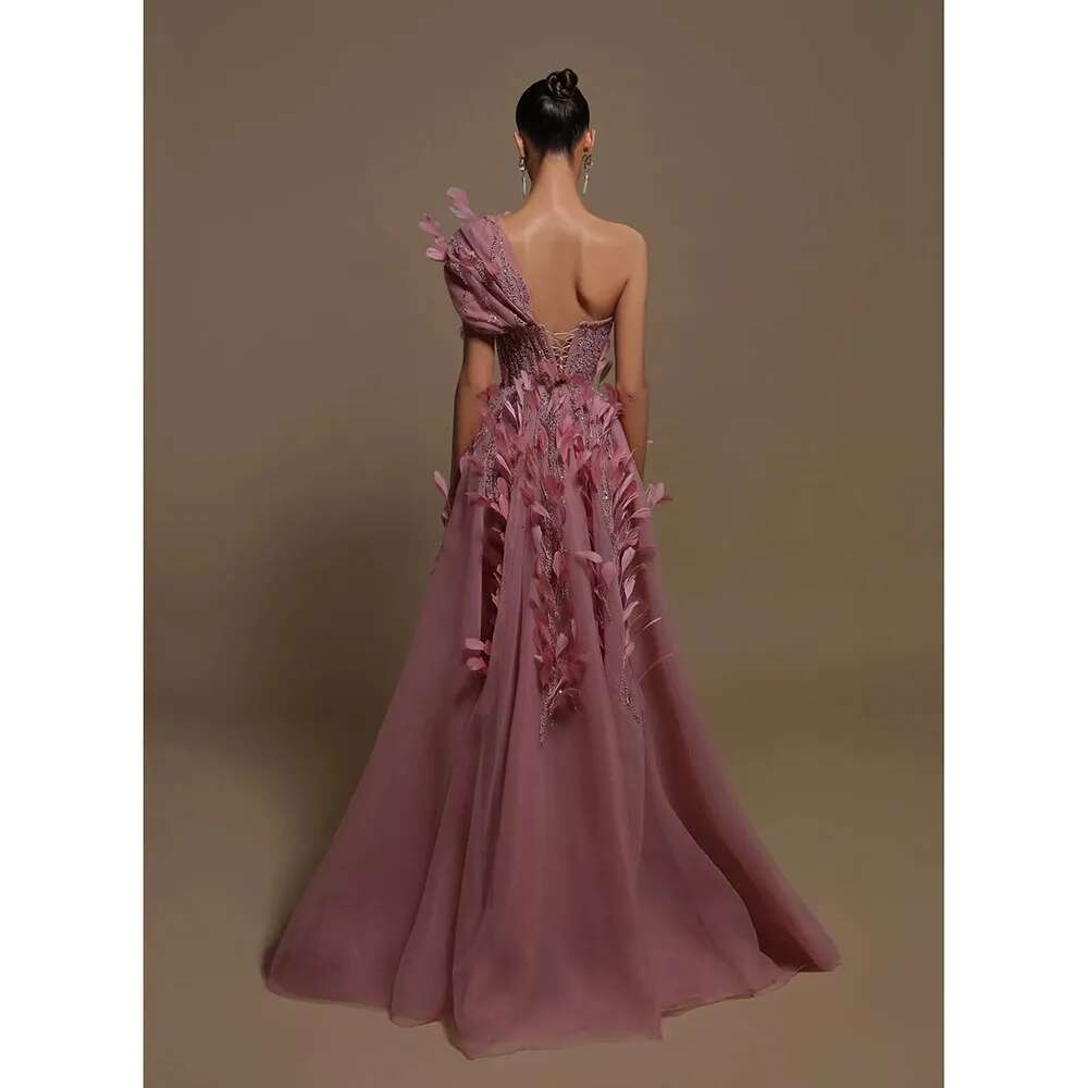 Fashion Feathers Prom For Women Beads Sequins Up To Floor The Evening Gowns Chic Draped Party Dresses