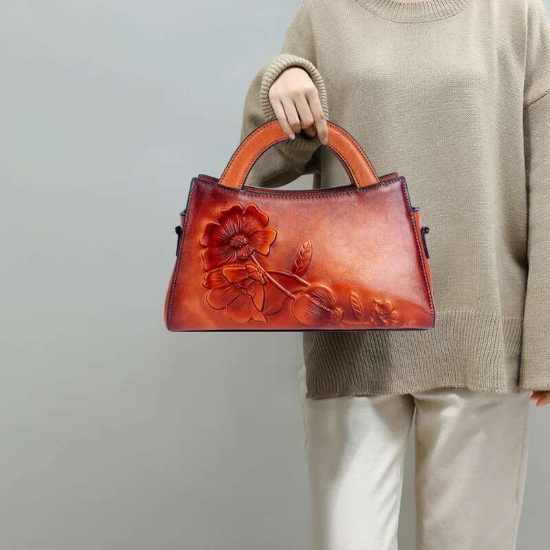 MOTAORA Handmade Genuine Leather Messenger For Women Emed Crossbody Shoulder Bag Ladies Designer Purse