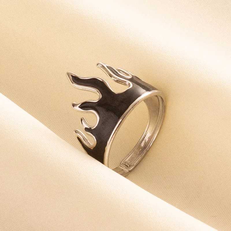 Punk Vintage Black Enamel Ring Stainless Steel Open Rings For Wen Men Jewelry Fire Evil Eye Bague Stainless Steel Femme Gift X250220