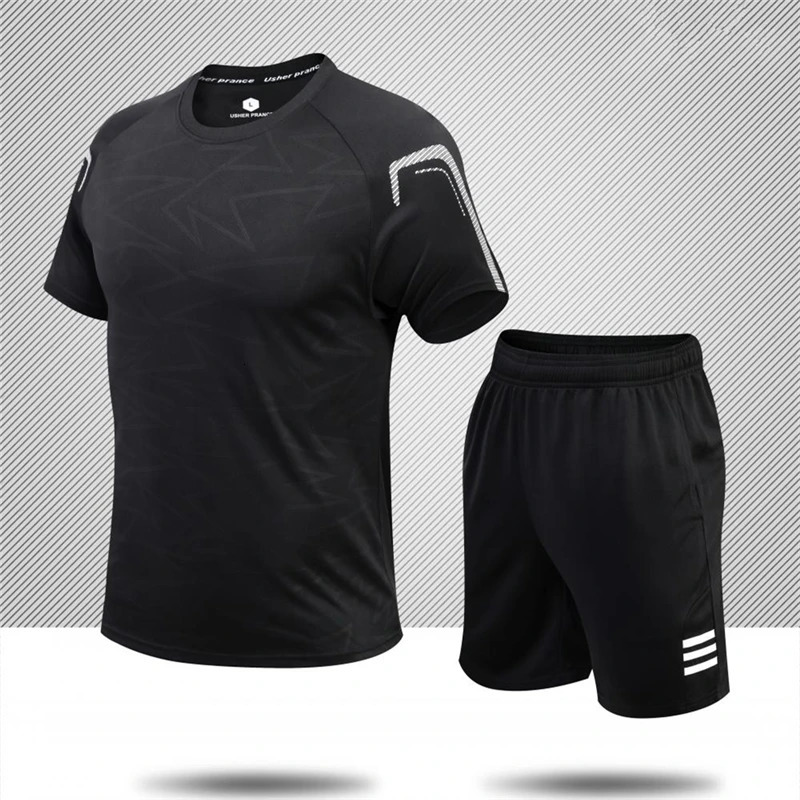 Quick drying mens short sleeved running sportswear sports training set fitness suit 250220