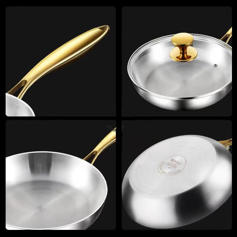 316 Stainless Steel Frying Pan Wok Nonstick Cooking Fried Steak Gas Stove Pot Induction General Saucepan Kitchen Cookware 250220