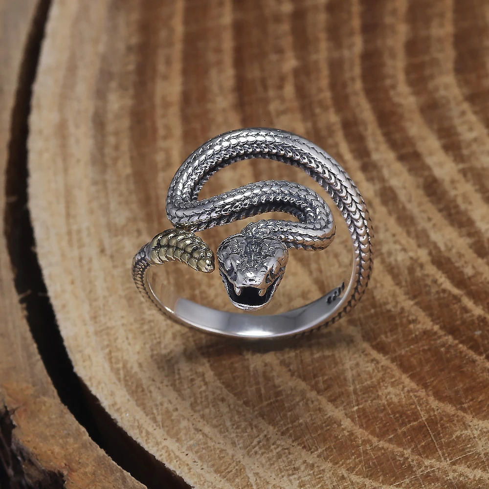925 sterling silver vintage rattlesnake ring unisex gothic snake finger opening ring cool animal jewelry 250220