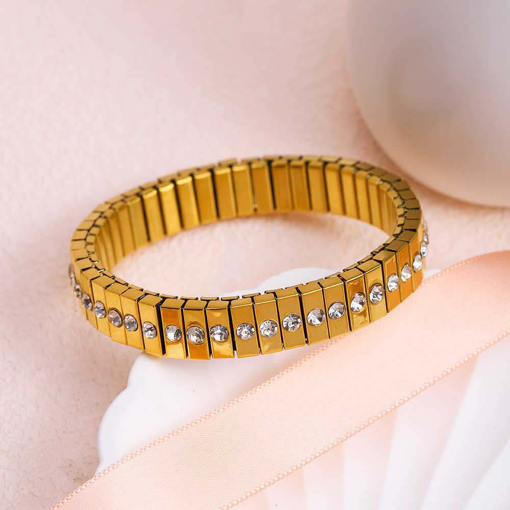 Charm Bracelets Summer girls stainless steel diamond studded elastic bracelet niche and high-end titanium steel non fading bracelet H25220