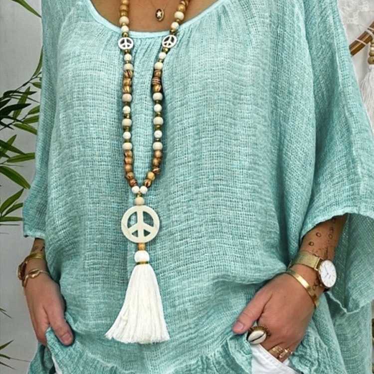 Pendant Necklaces Wooden Beaded Tassel Necklace womens Handmade Bohemian Peace Symbol Pendant sweater chain H25219