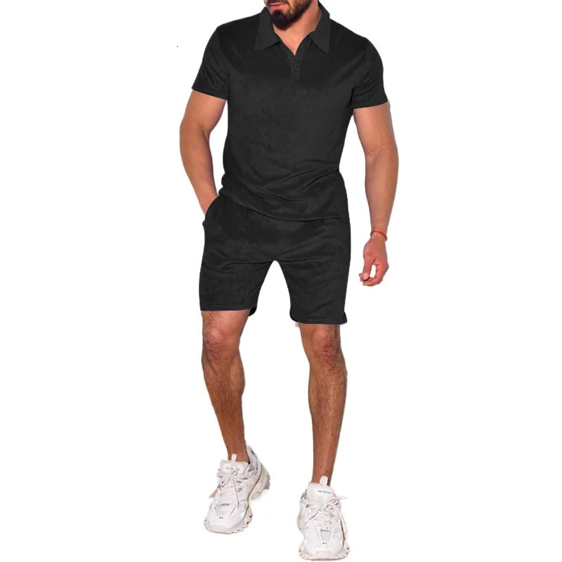 Summer Short Sleeved Shorts Set Mens Casual Loose Collar T-shirt Large Polo European and American Short Sleeved Set Mens 250220