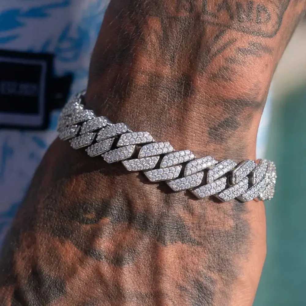 14MM d Prong Link Cuban Chain Bracelets for Men Women Full Rhinestones Chunky Miami Cuban Bracelet Punk Hip Hop Jewelry GiftXJ250219