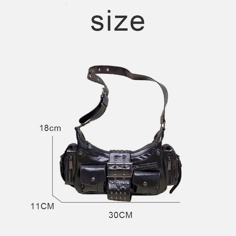 Moto & Biker Bags For Women Designer Handbags Purses 2024 New In PU Oil Wax Leather Multiple Pockets Belt Rivet Shoulder