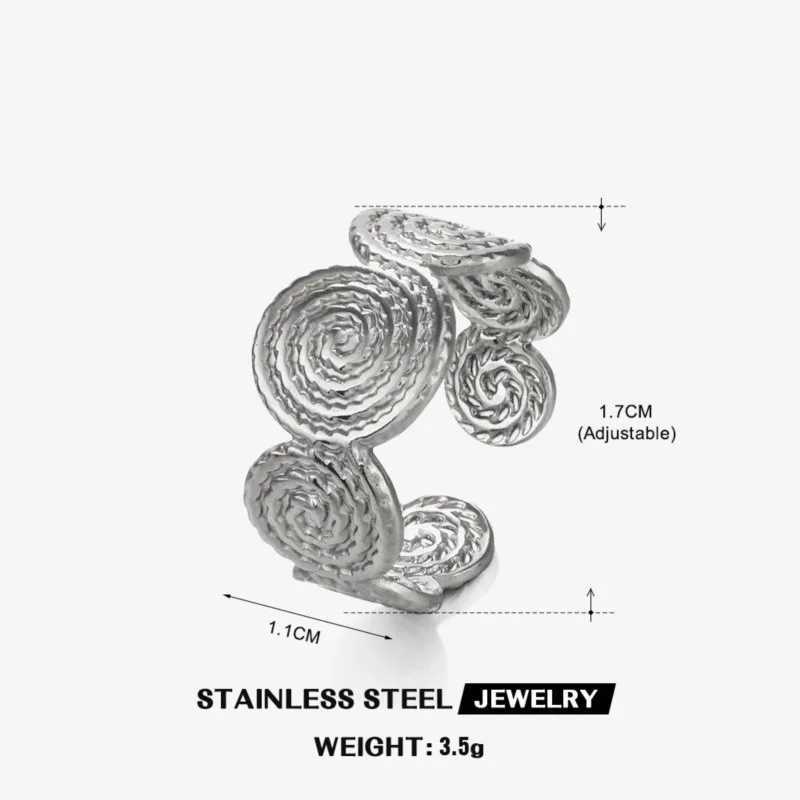 ANENJERY 316L Stainless Steel Tree Layer Splicing Screw Thread Round Open Ring for Wen Niche Retro Ring Party Jewelry X250220