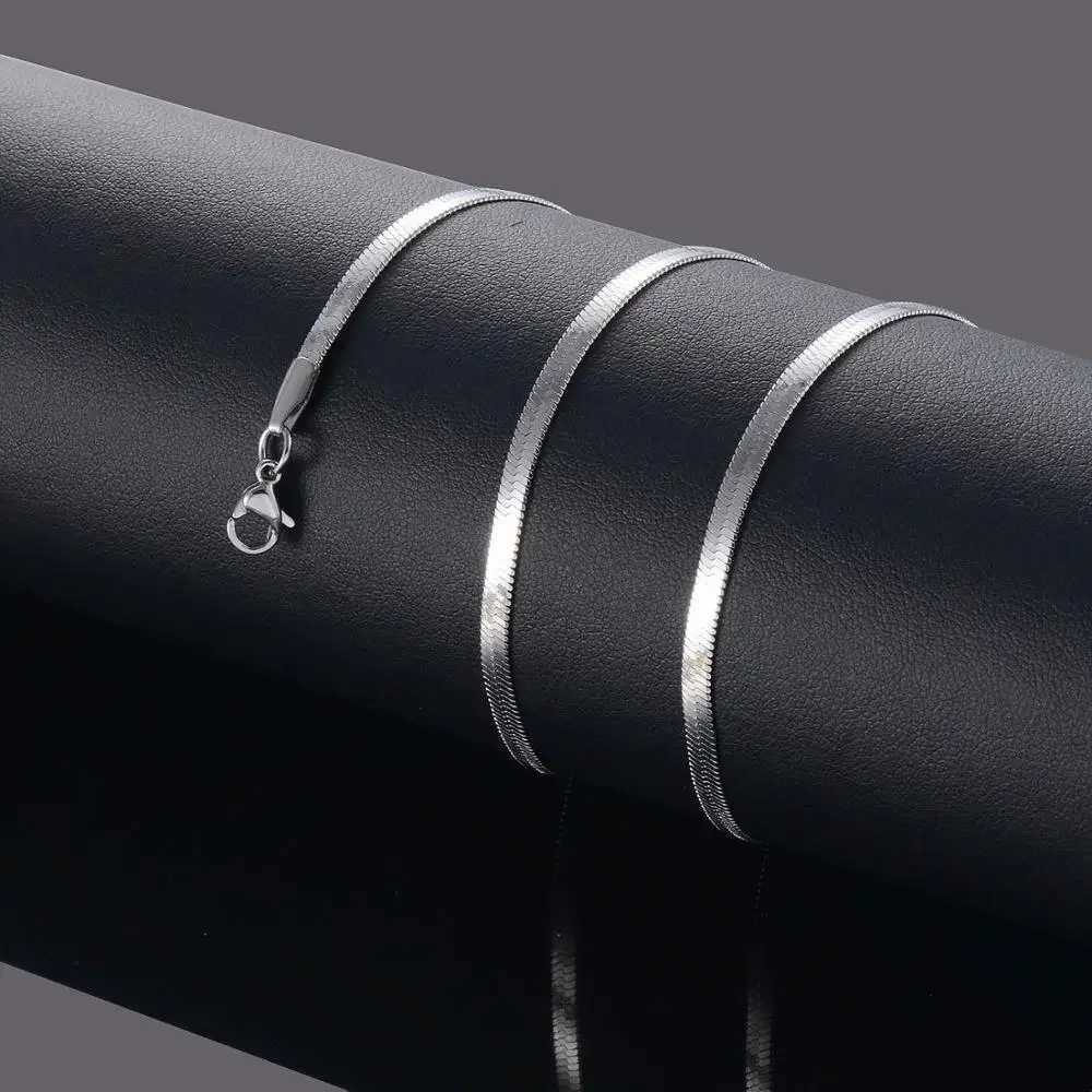 Silver Plated Thickn Waterproof Stainl Steel Flat Snake Necklace Herringbone Chain Women Gift JewelryXJ250219