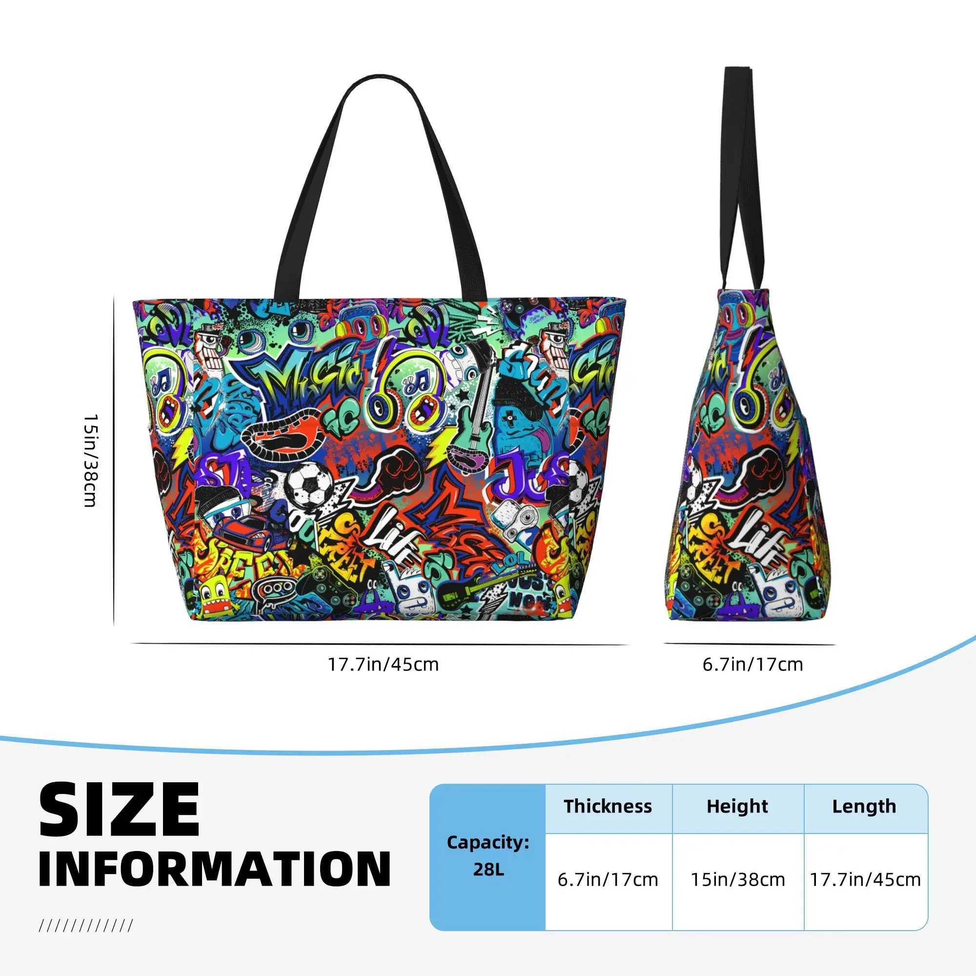 Graffiti waterproof beach handbag ladies large capacity storage bag travel vacation swimming handbag Z250219
