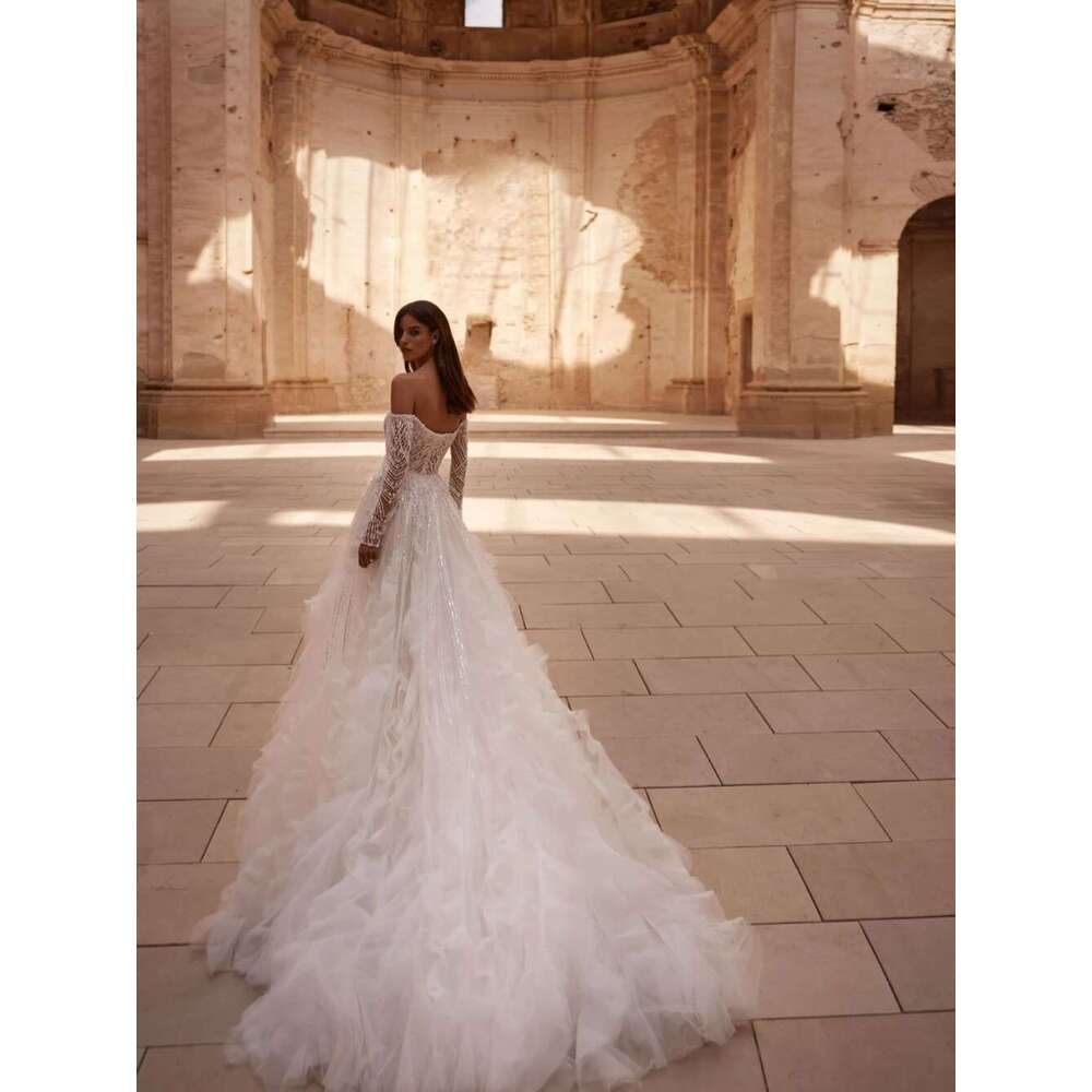 Princess Ivory Dresses with Detachable Tail, Pearl for Bride, Chic Wedding Dress