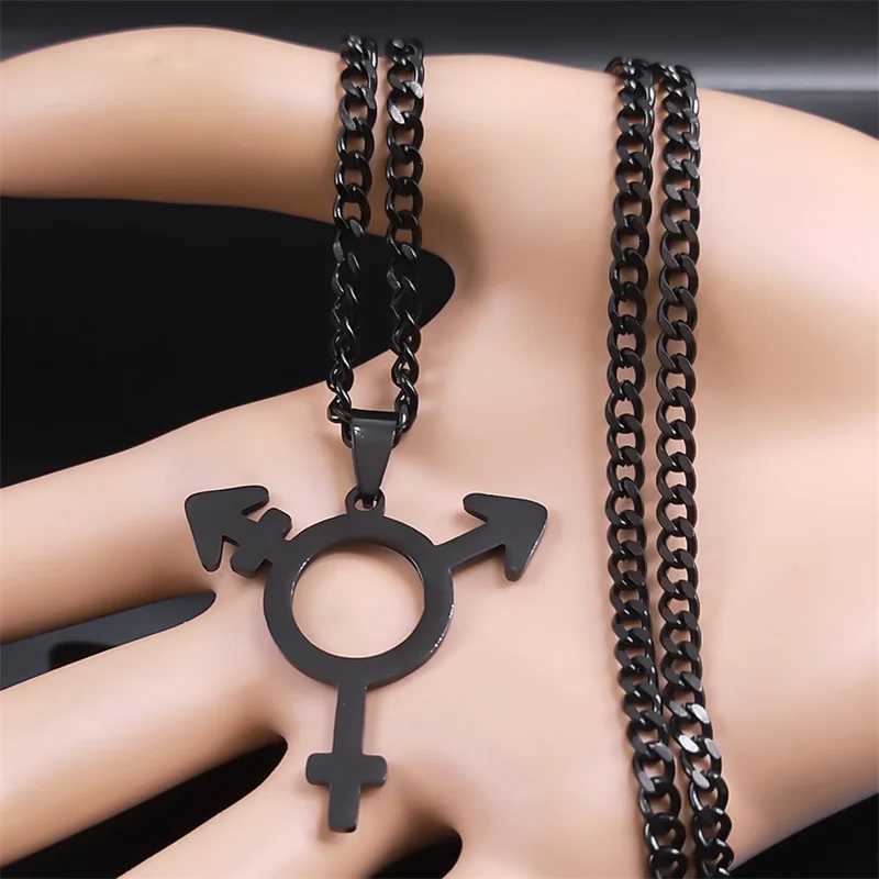 Transgender Necklace for Women Men Stainl Steel Black Color Male Female Symbol Triangle Pendant Necklace Jewelry N1463S06XJ250219