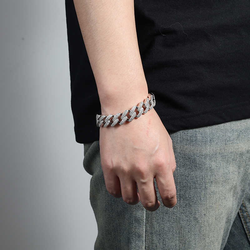 Wholesale Buss Down 25cts Sterling Silver Cuban Llink Hip Hop 18K White Gold Plated Moissanite Cuban Bracelet for Men