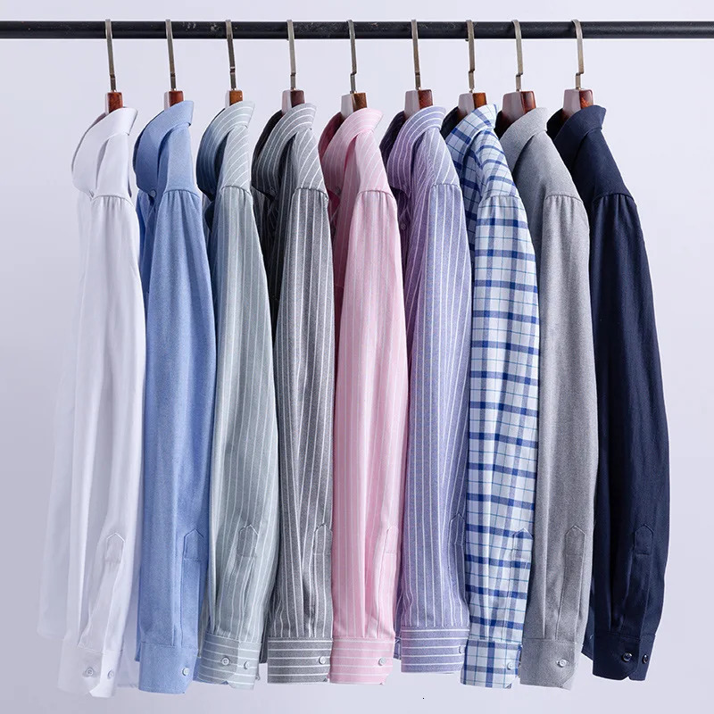 100% Cotton Oxford Men Shirts Long Sleeves Plaid Soft Regular Fit Formal Dress Shirt Pocket Social Blouse Male Clothes S-7XL 250219