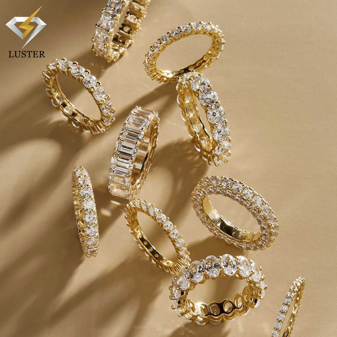 Luster Deposit Custom Bridal Band Design 10k/14k/18k Eternity Engagement Wedding Real Gold Moissanite Ring for Woman