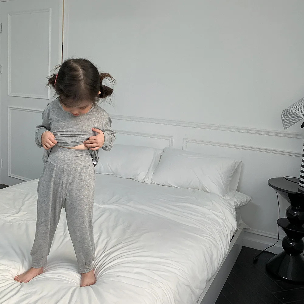 Kids Underwear Pajamas Sets 2pcs Korean Style Cotton High Quality Child Home Sleep Wear Clothes for Baby Girls Boy 1-8 Years Old 250220