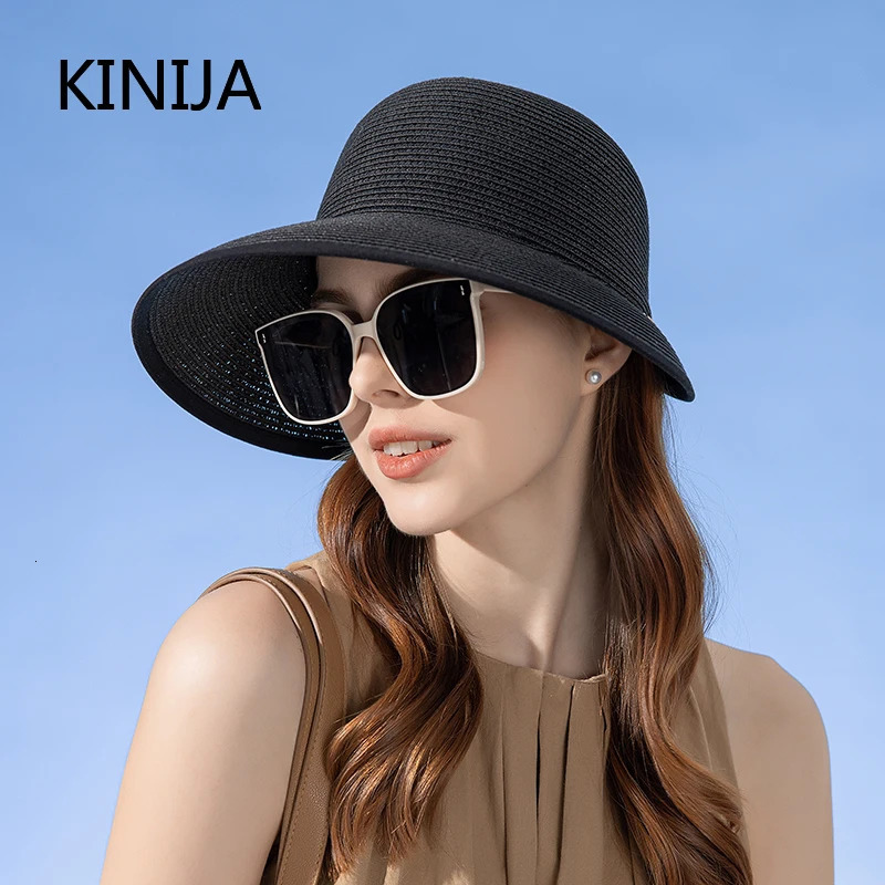 Women Roll Up Sun Visor Wide Brim Straw Hat Summer Hollow Out Dreathable UV Protection Cap for Beach Travel Bonnet Wholesale 250219